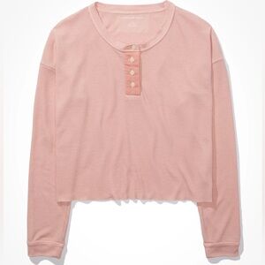 American Eagle Outfitters Pink Henley L/S Relaxed Cropped Shirt Size Medium NWOT